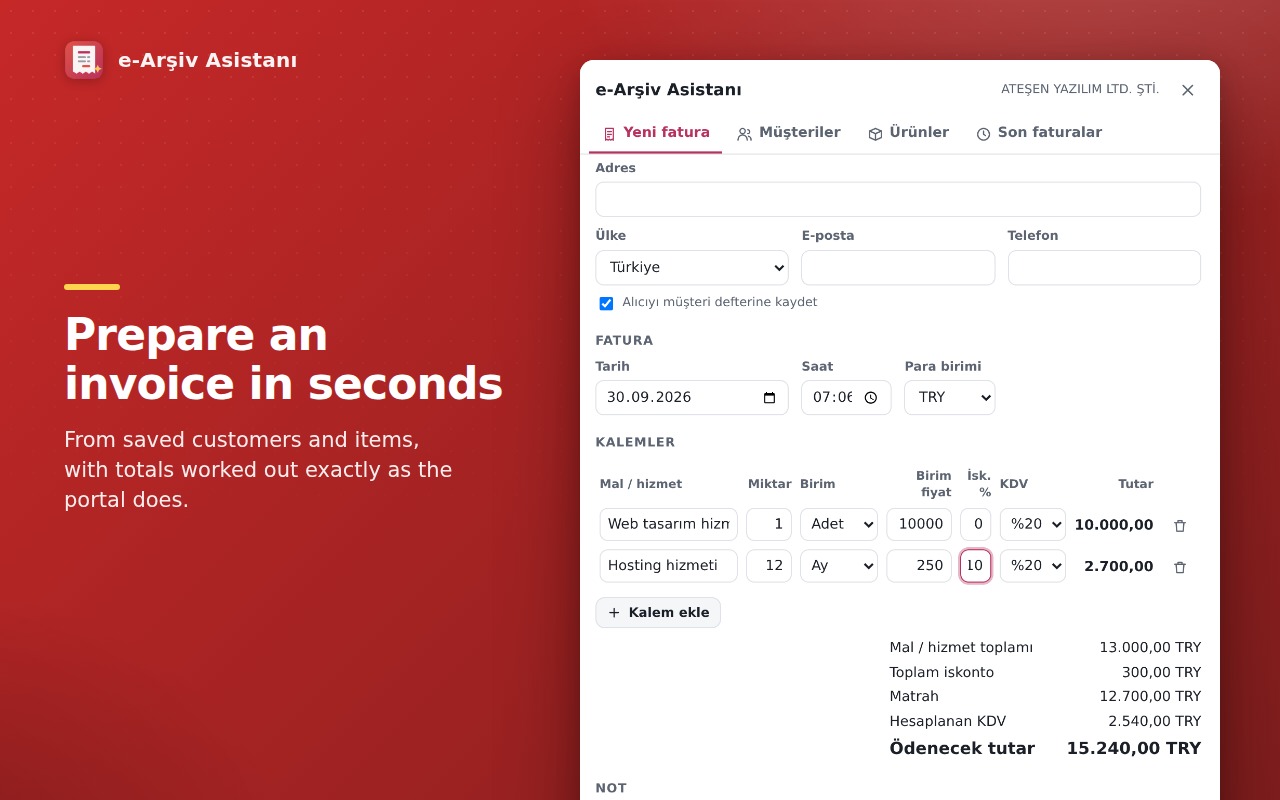 Prepare an invoice in seconds