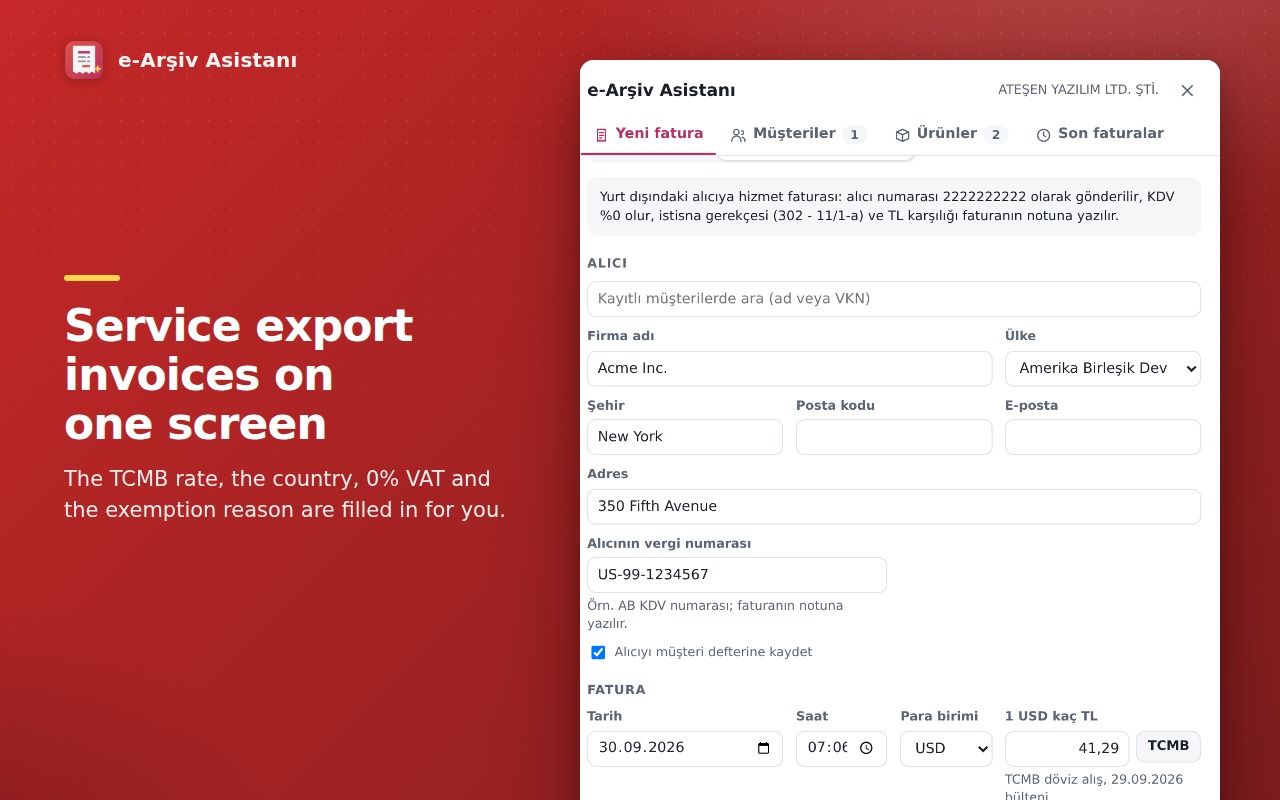 Service export invoices on one screen