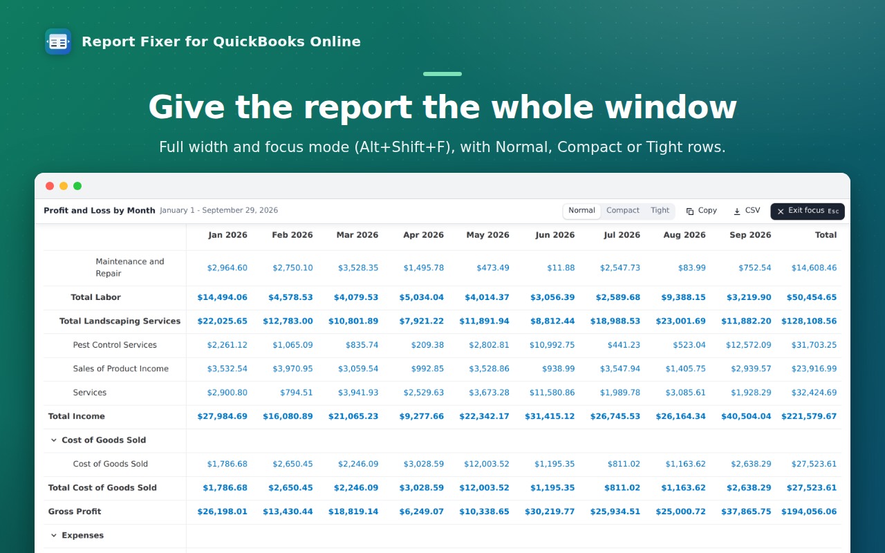 Give the report the whole window