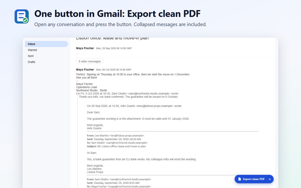 One button in Gmail: Export clean PDF