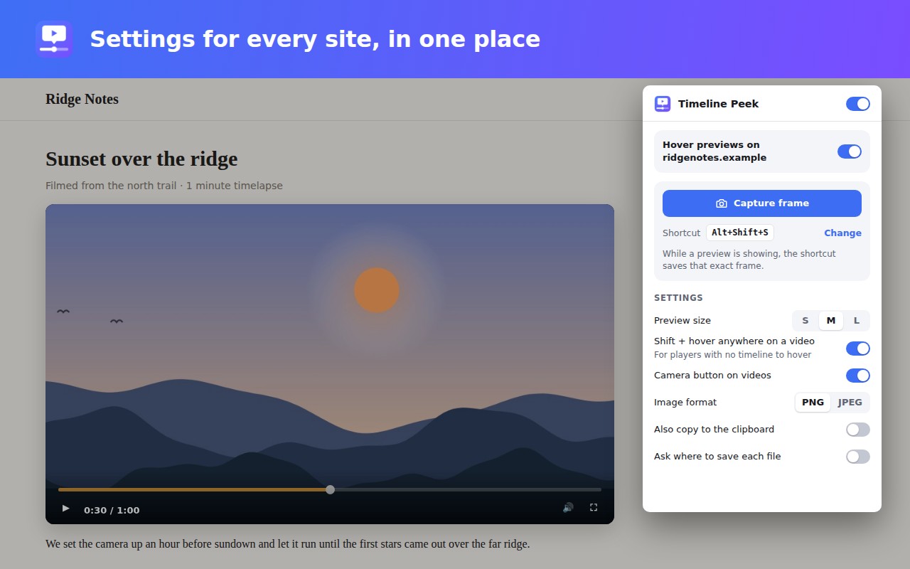 Settings for every site, in one place