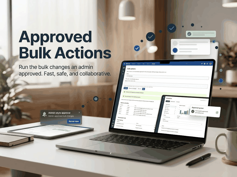 Approved Bulk Actions: Bulk changes for Jira agents. Problem: No bulk permission. What it does: Admin approves it. Result: Agents run it, audited.