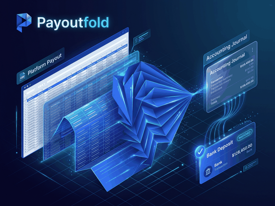 Payoutfold: One journal per payout. Problem: Deposit will not match. What it does: Load the payout CSV. Result: Matches the bank.