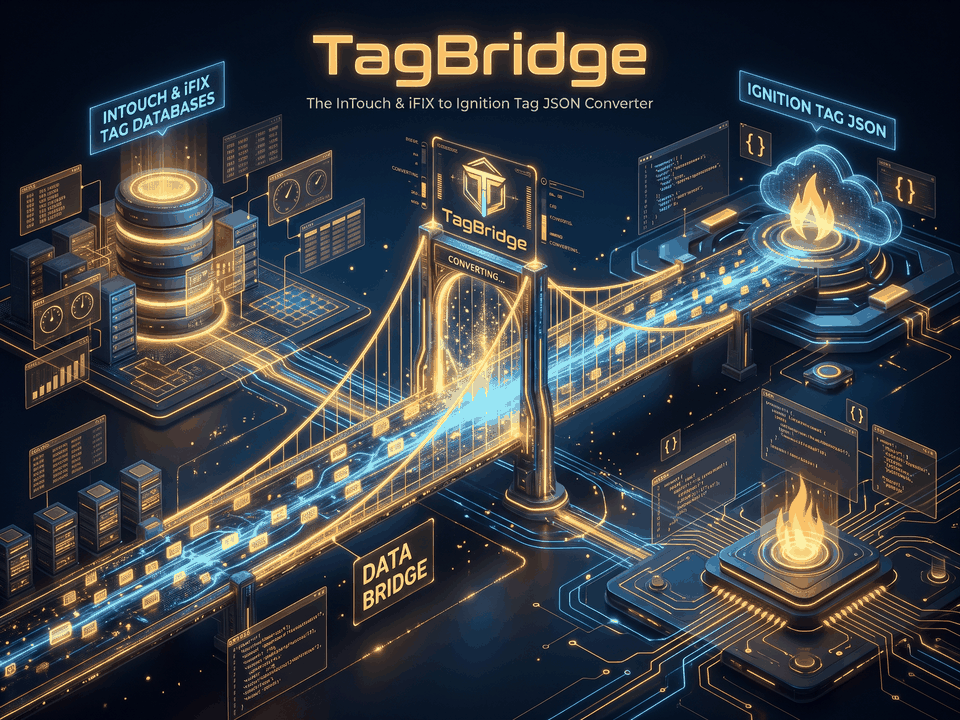 TagBridge: InTouch and iFIX to Ignition. Problem: Tags retyped by hand. What it does: Convert in browser. Result: Ignition tag JSON.