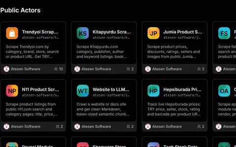 Atesen Software public Actors on the Apify Store: Trendyol, Kitapyurdu, Jumia and Falabella scrapers