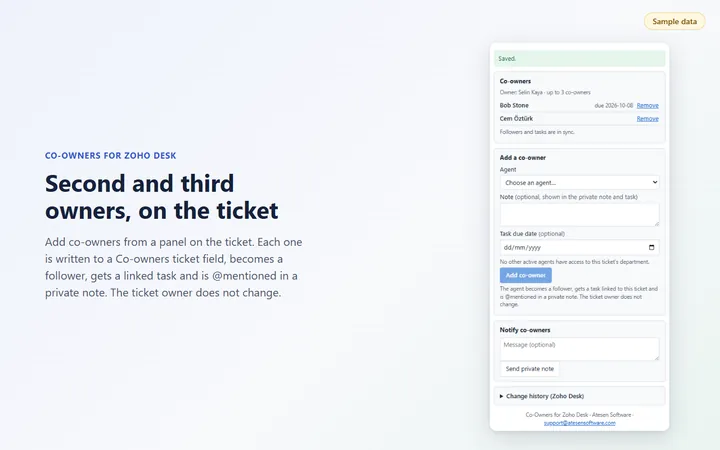 Co-Owners side panel on a Zoho Desk ticket listing its co-owners