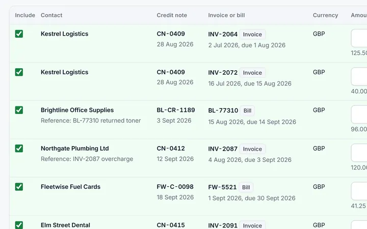 Creditloom: proposed allocations of customer credit notes to open invoices