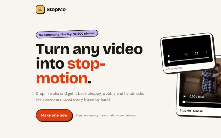 StopMo: drop a video, choose a stop-motion style and an export format