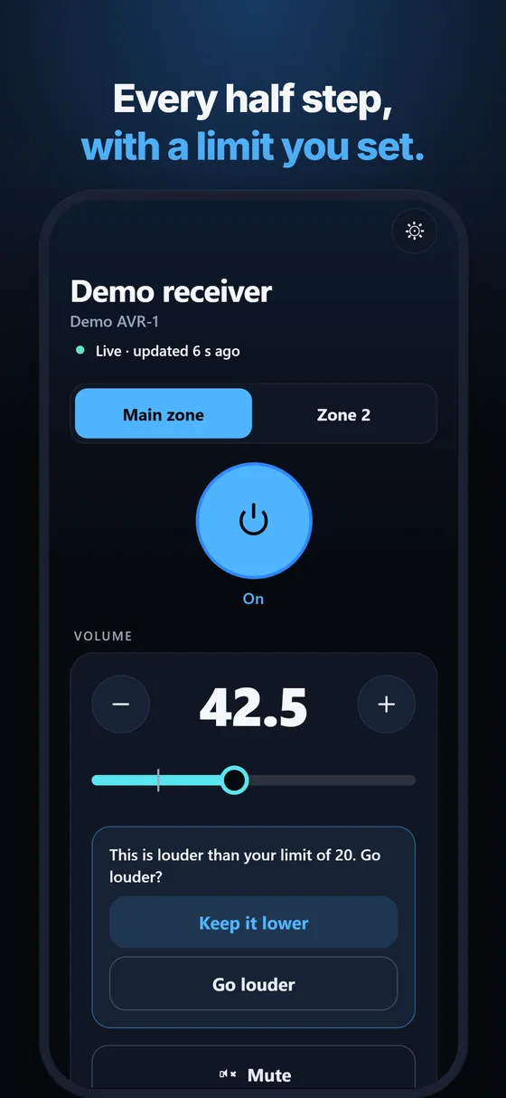 The volume limit question: This is louder than your limit of 20. Go louder? with Keep it lower and Go louder.
